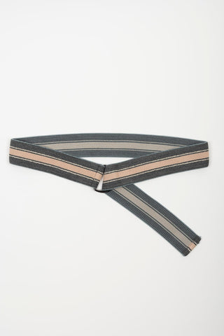 Nadine dark gray elastic belt with ecru and beige stripes