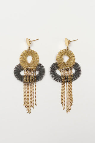 Bicolor Xirel mesh earrings with fringe