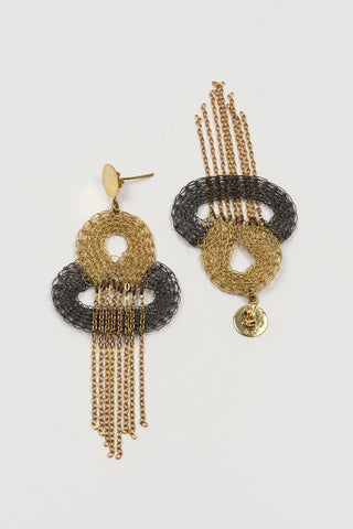 Bicolor Xirel mesh earrings with fringe