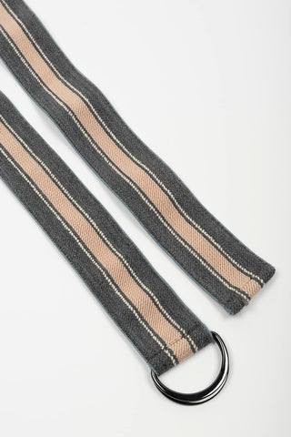 Nadine dark gray elastic belt with ecru and beige stripes