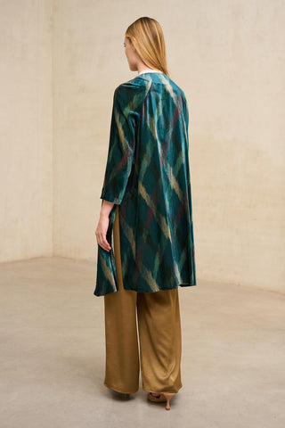 Elsuria Printed Velvet Long Blazer